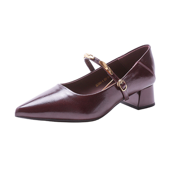 Női Mary Jane cipő microfiber felsővel, hegyes orrú, slip-on, középmagas sarkú 3–5 cm, gumitalp, ősz 2025