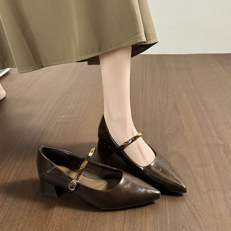 Női Mary Jane cipő microfiber felsővel, hegyes orrú, slip-on, középmagas sarkú 3–5 cm, gumitalp, ősz 2025