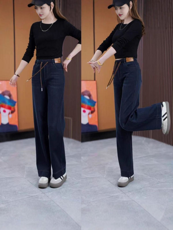 Blugi pentru femei cu talie înaltă (țesătură Lyocell/Tencel; croială dreaptă; material gros; pantaloni lungi)