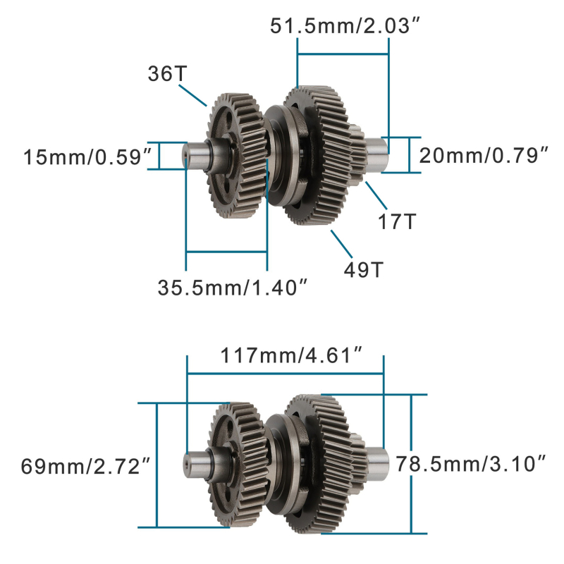 Prevodovka motora motocykla s hlavným a vedľajším hriadeľom — goofit K075-070-15, jednovalcový, normálny krúti moment