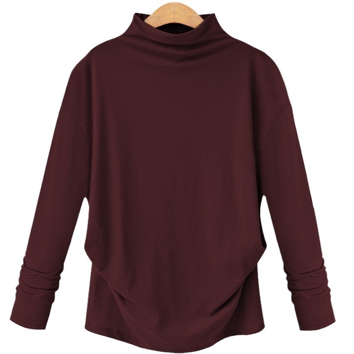 Oumowei pamukasta T-shirt, slobodan kroj, polugornji ovratnik (half-turtleneck), dugi rukavi, panelni dizajn, duljina 50–65 cm, jesen 2024