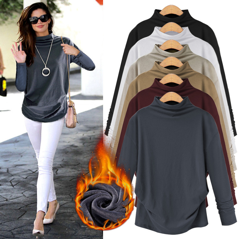 Oumowei pamukasta T-shirt, slobodan kroj, polugornji ovratnik (half-turtleneck), dugi rukavi, panelni dizajn, duljina 50–65 cm, jesen 2024