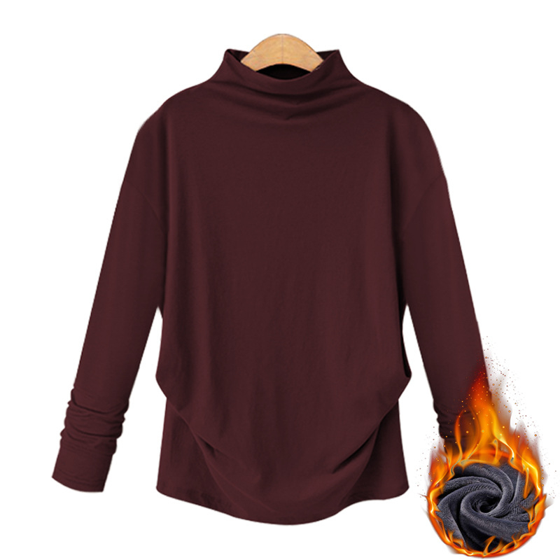 Oumowei pamukasta T-shirt, slobodan kroj, polugornji ovratnik (half-turtleneck), dugi rukavi, panelni dizajn, duljina 50–65 cm, jesen 2024