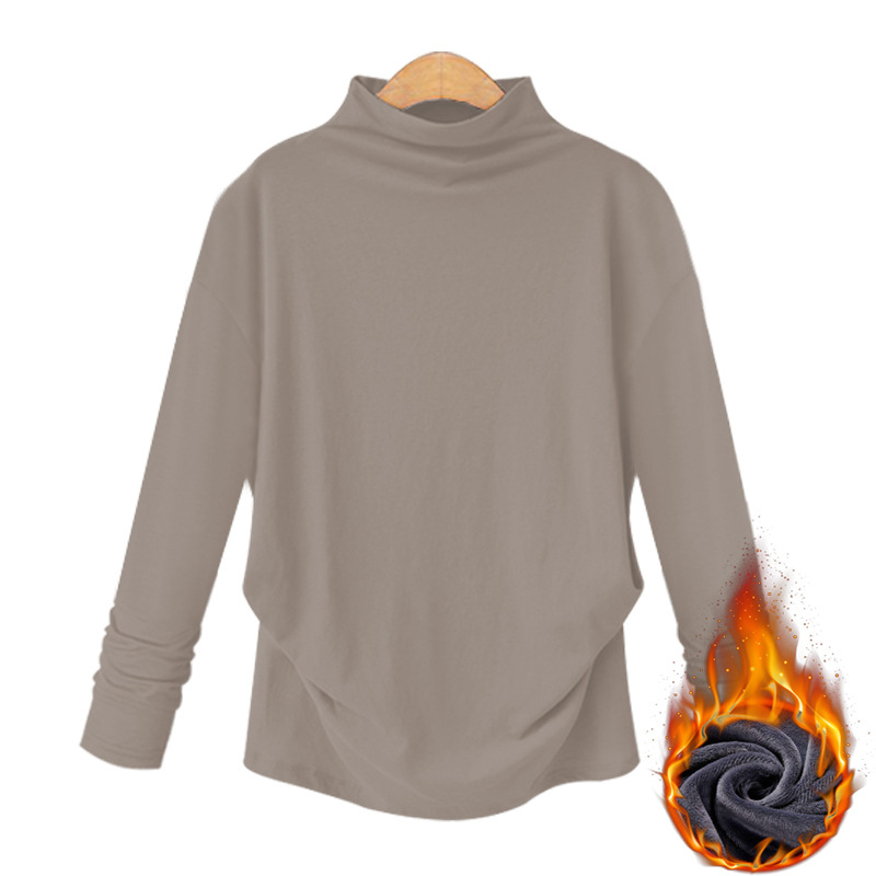 Oumowei pamukasta T-shirt, slobodan kroj, polugornji ovratnik (half-turtleneck), dugi rukavi, panelni dizajn, duljina 50–65 cm, jesen 2024