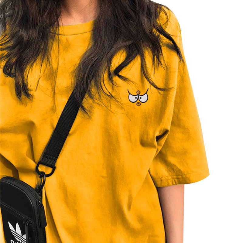 Γυναικεία κοντομάνικη μπλούζα, κορεατικού στυλ, φαρδιά γραμμή, πολυεστέρα-ελαστάνη, εκτύπωση