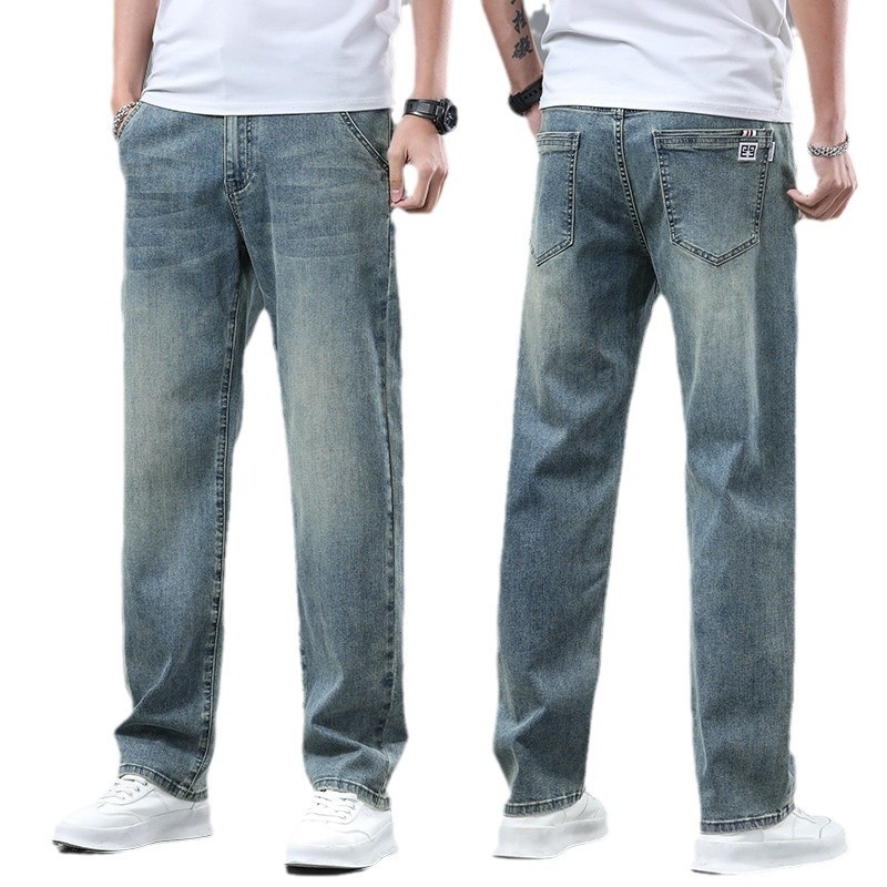 Muške traperice u veličini plus, ležernog ravnog kroja, srednji pojas, mikroelastični denim, proljeće 2025