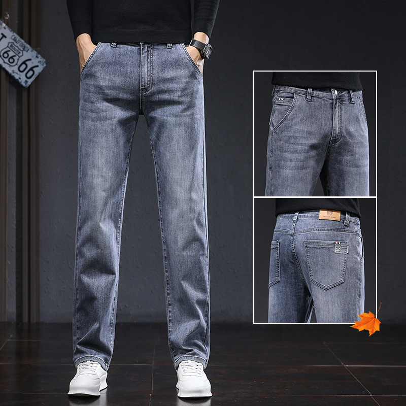 Muške traperice u veličini plus, ležernog ravnog kroja, srednji pojas, mikroelastični denim, proljeće 2025