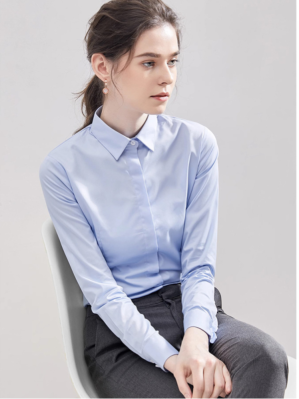 Πουκάμισο από ίνες μπαμπού με πολυεστέρα, μακρύ μανίκι, αντιρυτιδική επεξεργασία, τετράγωνος γιακά, στυλ καρντιγκάν/γραφείου