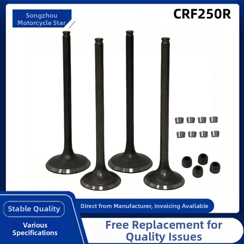 Hengyu vožtuvų rinkinys Honda CRF250R/CRF250X — įsiurbimo ir išmetimo vožtuvai, 250cc; suderinamas su CRF250R (2004–2007) ir CRF250X (2004–2017); dalies numeriai 14711-KRN-670, 14721-KRN-670