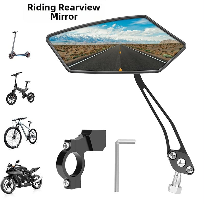 Aizmugurējā skatloga spogulis velosipēdam un motociklam – alumīnija plakanā reflektora, griežams un salokāms, HD plašs skata lauks, zīmols Kesen, svars 0,4 kg