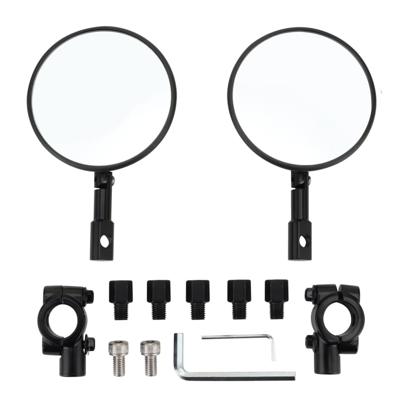 Zadnje ogledalo za četverokota ATV — kružno, univerzalno sklopivo, staklena leća, kućište PP, model E036-SF-186, ugradnja: ortodontski