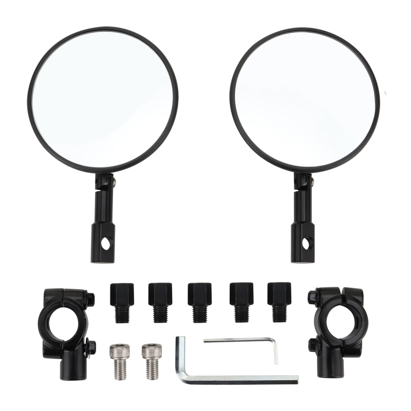 Zadnje ogledalo za četverokota ATV — kružno, univerzalno sklopivo, staklena leća, kućište PP, model E036-SF-186, ugradnja: ortodontski