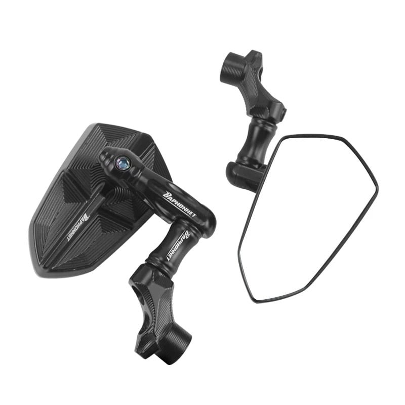 Motociklističko ogledalo s kućištem od aluminijske legure i plastičnim vanjskim kućištem, četverokutno staklo, montaža desno i lijevo navoj, snažna otpornost na udarce