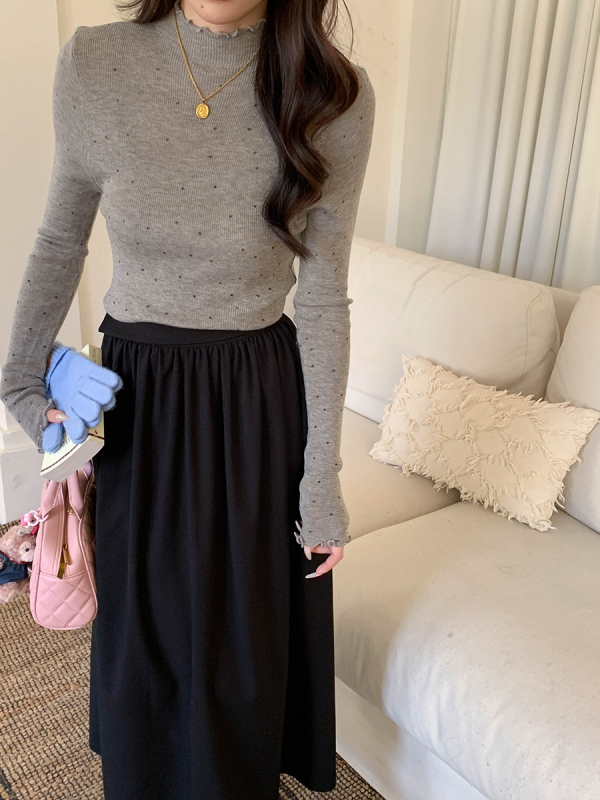 Pulover tricotat cu model polka dot, guler înalt, mâneci lungi, croială Slim, amestec poliester-acril (<30% acril), 50–70% poliester