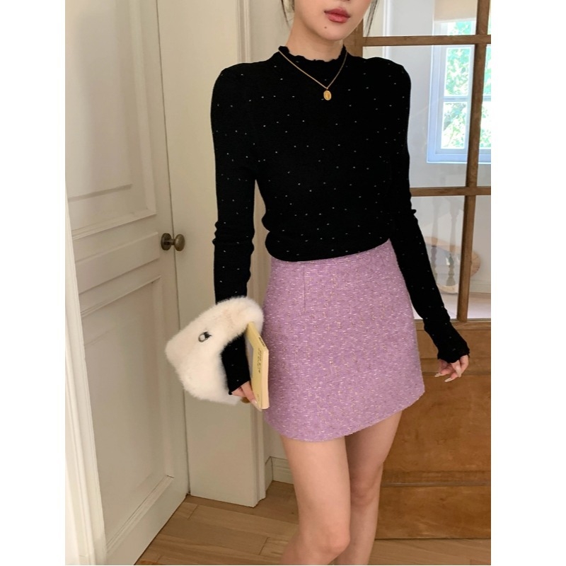 Pulover tricotat cu model polka dot, guler înalt, mâneci lungi, croială Slim, amestec poliester-acril (<30% acril), 50–70% poliester