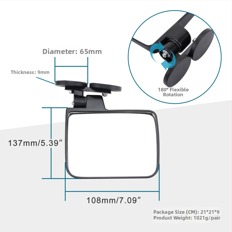 Magnetické spätné zrkadlo pre golfový vozík — štvorcové sklenené zrkadlo, model E036-074, upevnenie s pozitívnymi zubami, vynikajúca odolnosť voči nárazom