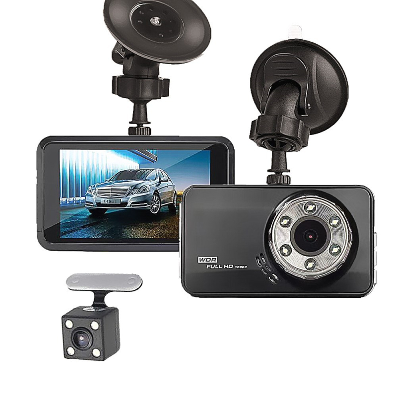 Dash cam cu obiectiv dublu, model T638+, unghi vizualizare 170°, stocare TF, interfețe USB/HDMI/AV, 30FPS