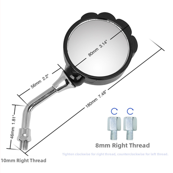 Zadné zrkadlo pre elektrický motocykel – model Stone, guľaté zrkadlo, kryt ABS, sklenené zrkadlo