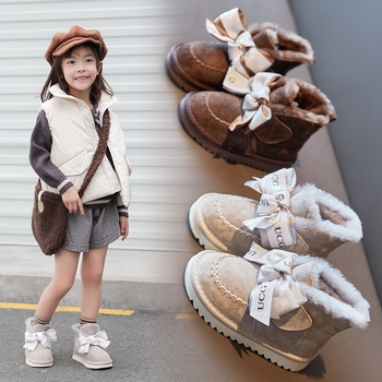 White-naped Crane zimné členkové topánky pre dievčatá s bavlneným vrchným materiálom, sametový lem, teplá podšívka, motýľová mašľa – princeznovský štýl, 1–3 roky, model 66643348837