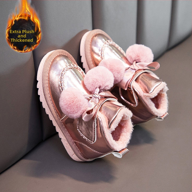 White-naped Crane zimné členkové topánky pre dievčatá s bavlneným vrchným materiálom, sametový lem, teplá podšívka, motýľová mašľa – princeznovský štýl, 1–3 roky, model 66643348837