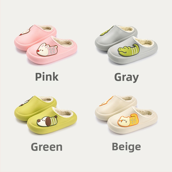 Detské bavlnené papuče — cartoon vzor, EVA horná časť a EVA podrážka, zimné teplo, unisex, vek 4-16 rokov