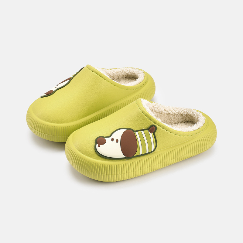 Detské bavlnené papuče — cartoon vzor, EVA horná časť a EVA podrážka, zimné teplo, unisex, vek 4-16 rokov