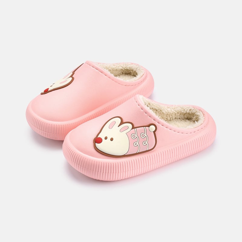 Detské bavlnené papuče — cartoon vzor, EVA horná časť a EVA podrážka, zimné teplo, unisex, vek 4-16 rokov