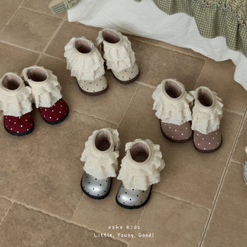 Dievčenské kožené čižmy na jeseň-zimu, retro francúzsky štýl s bodkami, bočný zips, gumová protišmyková podrážka, zapínanie na suchý zips, pre deti 4–12 rokov