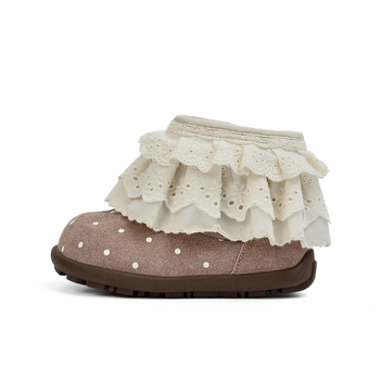 Dievčenské kožené čižmy na jeseň-zimu, retro francúzsky štýl s bodkami, bočný zips, gumová protišmyková podrážka, zapínanie na suchý zips, pre deti 4–12 rokov