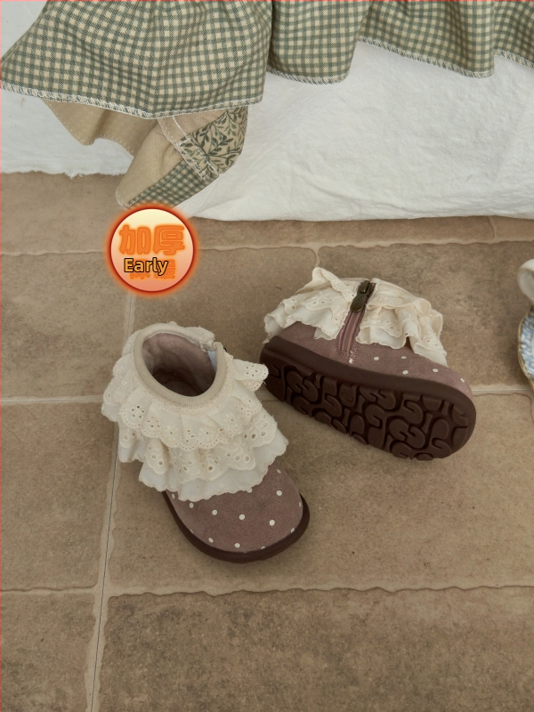 Dievčenské kožené čižmy na jeseň-zimu, retro francúzsky štýl s bodkami, bočný zips, gumová protišmyková podrážka, zapínanie na suchý zips, pre deti 4–12 rokov