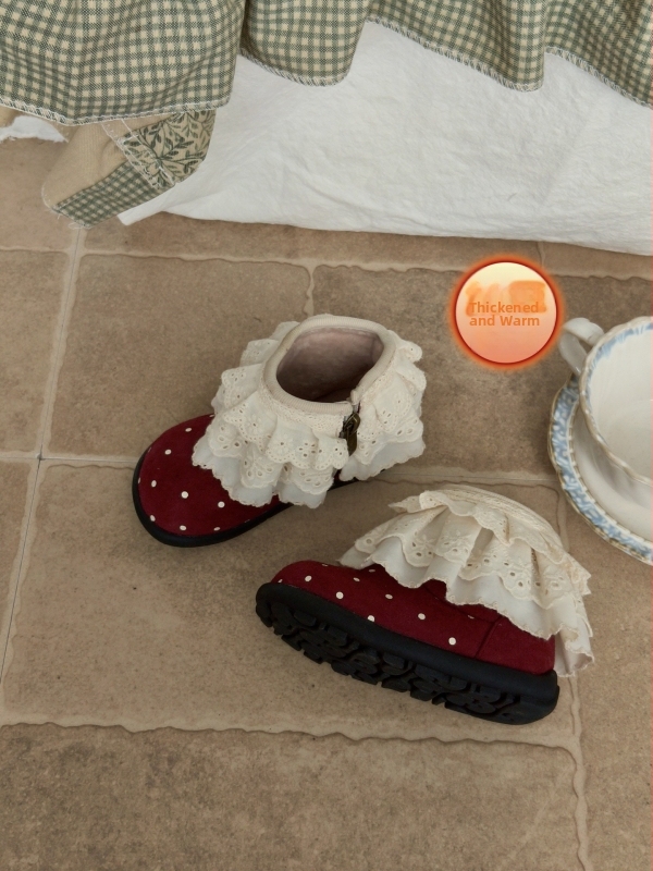 Dievčenské kožené čižmy na jeseň-zimu, retro francúzsky štýl s bodkami, bočný zips, gumová protišmyková podrážka, zapínanie na suchý zips, pre deti 4–12 rokov