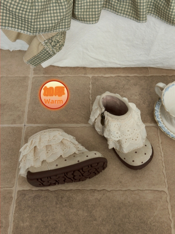 Dievčenské kožené čižmy na jeseň-zimu, retro francúzsky štýl s bodkami, bočný zips, gumová protišmyková podrážka, zapínanie na suchý zips, pre deti 4–12 rokov