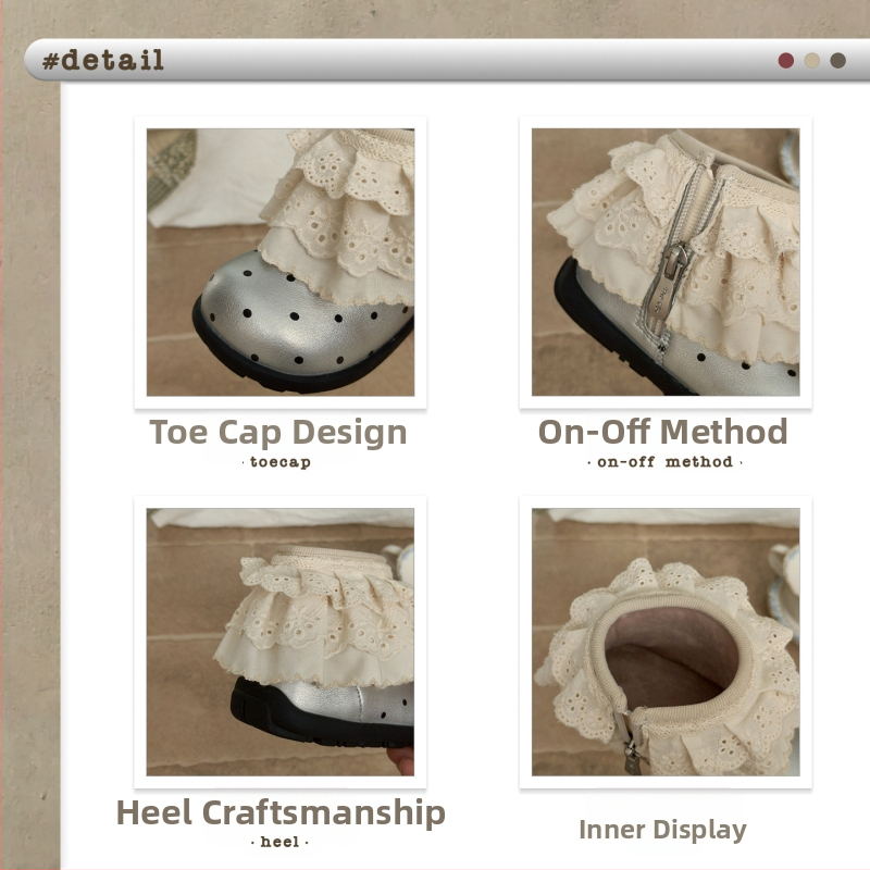 Dievčenské kožené čižmy na jeseň-zimu, retro francúzsky štýl s bodkami, bočný zips, gumová protišmyková podrážka, zapínanie na suchý zips, pre deti 4–12 rokov