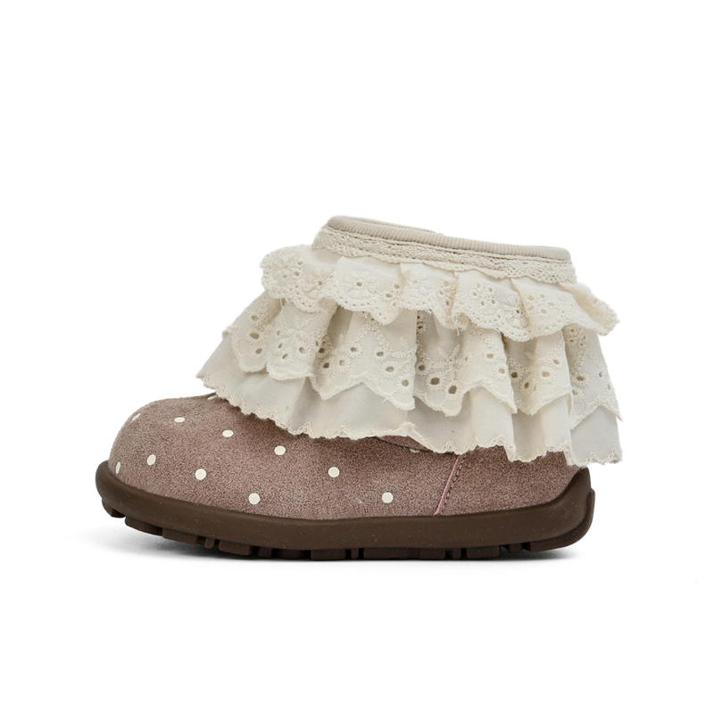 Dievčenské kožené čižmy na jeseň-zimu, retro francúzsky štýl s bodkami, bočný zips, gumová protišmyková podrážka, zapínanie na suchý zips, pre deti 4–12 rokov