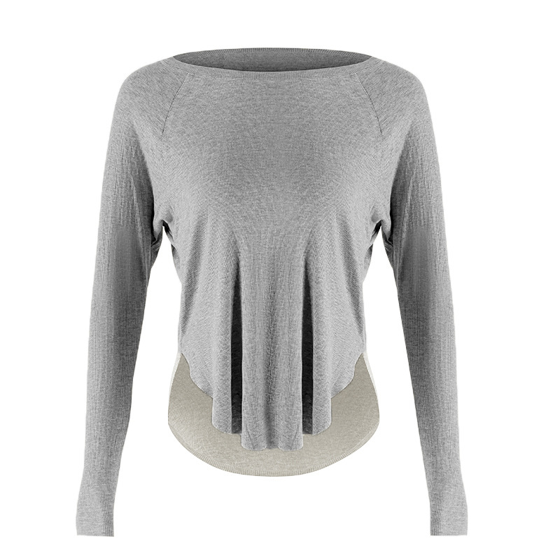Ženski fitness T‑shirt s dugim rukavom, uska kroj, okrugli ovratnik, jednobojna; 95% viskoze, 5% elastan; regularna duljina 50–65 cm; jesen 2025