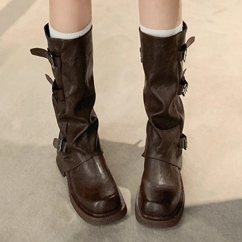 Női lovas csizma belső emeléssel – magas szárú, nyugati cowboy-stílus, vastag talp