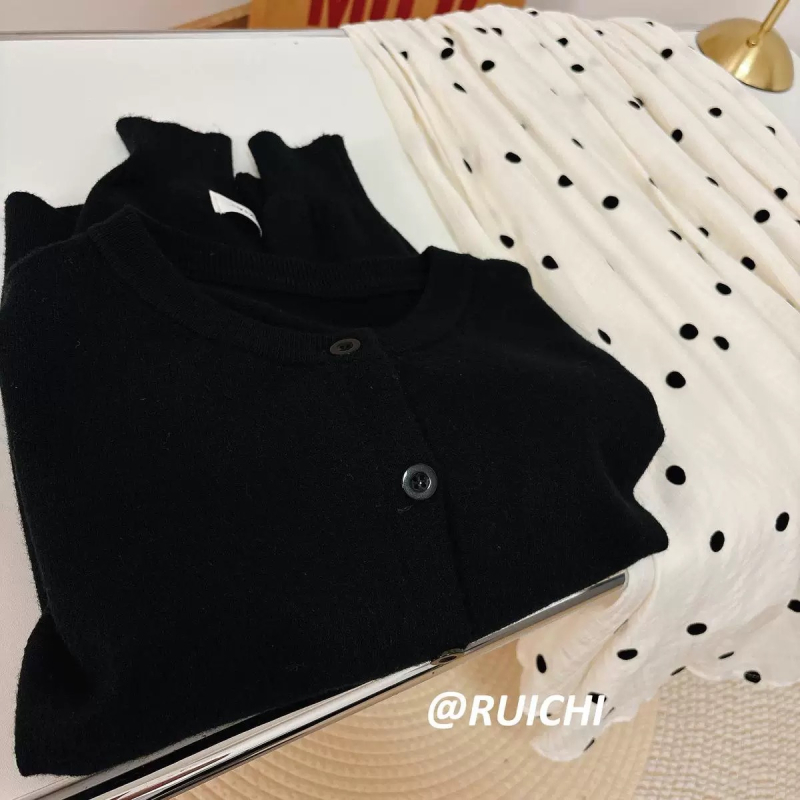 Cardigan tricotat din viscoză, mânecă lungă, guler rotund, primăvara 2025, stil urban