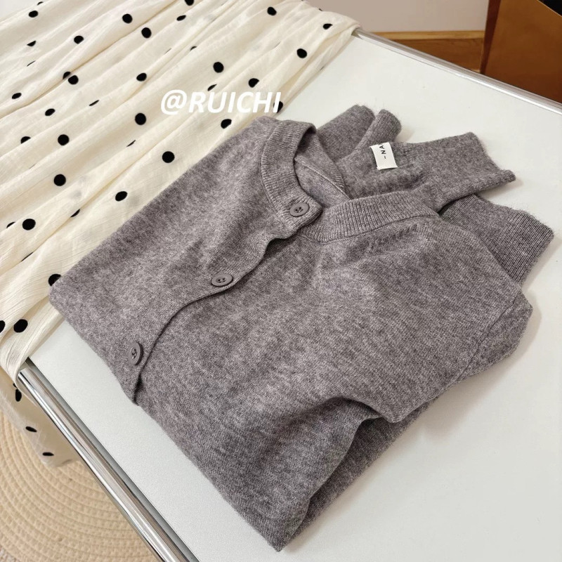 Cardigan tricotat din viscoză, mânecă lungă, guler rotund, primăvara 2025, stil urban