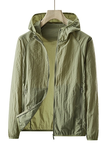 Унисексово външно ветрово яке с качулка, леко и дишащо, найлонов плат UPF50+ за походи, къмпинг, риболов и пътувания