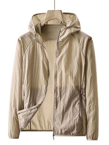 Унисексово външно ветрово яке с качулка, леко и дишащо, найлонов плат UPF50+ за походи, къмпинг, риболов и пътувания