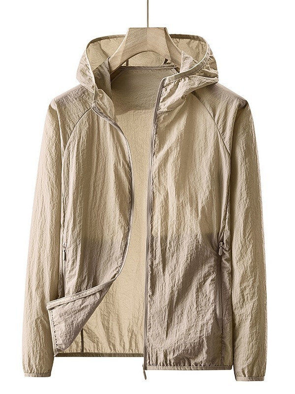 Унисексово външно ветрово яке с качулка, леко и дишащо, найлонов плат UPF50+ за походи, къмпинг, риболов и пътувания