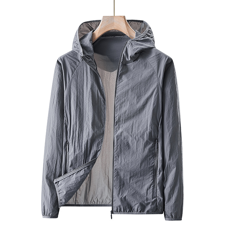 Унисексово външно ветрово яке с качулка, леко и дишащо, найлонов плат UPF50+ за походи, къмпинг, риболов и пътувания