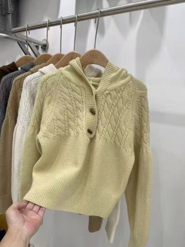Korejskog stila elegantni pleteni džemper s kapuljom i gumbima od roga, ležernog kroja, ženski top za jesen i zimu 2025