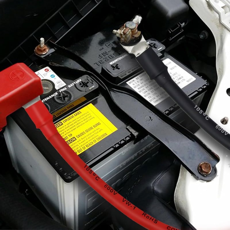 Baterijų kabelis 2 AWG su terminalais, variniai laidai, nuotėkio prevencijos jungtis, aukštas efektyvumas