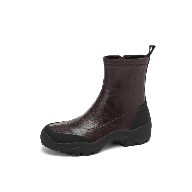 Magasságot növelő rövid csizmák, kerek orr, oldalsó cipzár, vastag talp, csúszásmentes