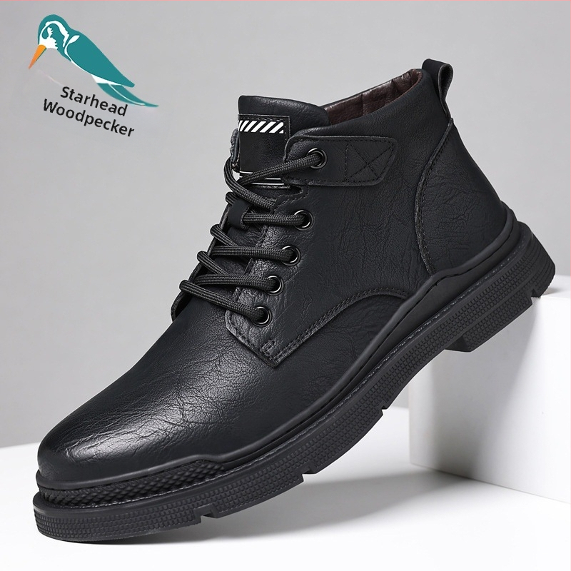 Pánske zimné papuče z pravej kože, gumová podrážka, protišmykové, hrubé a teplé, pohodlné domáce topánky