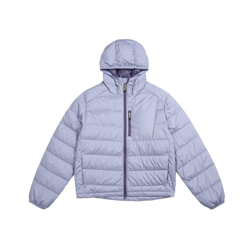 Prešívaná bunda s kapucňou, zipsom a stojačím golierom, farebný blok (Výplň: kačací páper; Obsah páperia: 86–90%; Hmotnosť výplne: 73; Odolnosť voči chladu: -20°C až -5°C; Hlavný materiál: Nylon 100%)