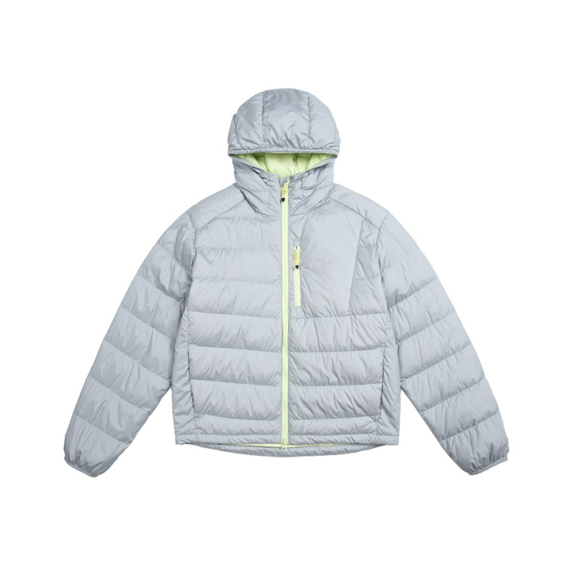 Prešívaná bunda s kapucňou, zipsom a stojačím golierom, farebný blok (Výplň: kačací páper; Obsah páperia: 86–90%; Hmotnosť výplne: 73; Odolnosť voči chladu: -20°C až -5°C; Hlavný materiál: Nylon 100%)