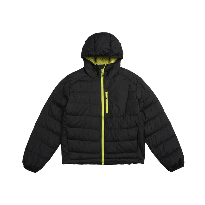 Prešívaná bunda s kapucňou, zipsom a stojačím golierom, farebný blok (Výplň: kačací páper; Obsah páperia: 86–90%; Hmotnosť výplne: 73; Odolnosť voči chladu: -20°C až -5°C; Hlavný materiál: Nylon 100%)