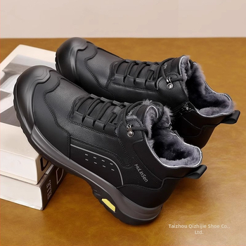 Pánske zimné vysoké topánky na sneh s kožušinovou podšívkou, dvojvrstvový vrchný materiál z kože, gumová podrážka, protišmyk, zima 2025